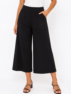 Joe Fresh Cullotte Pants Womens Size Large Black Wide Leg Jersey Comfort